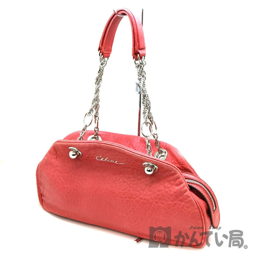 CELINE chain tote bag leather pink